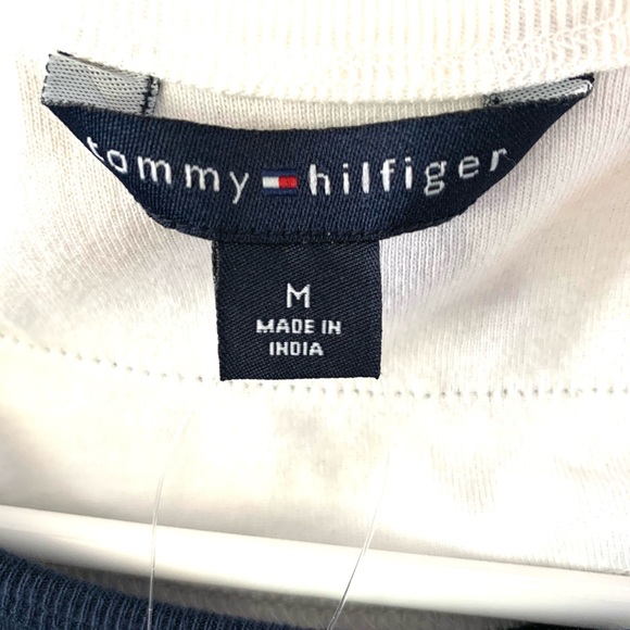 Tommy Hilfiger navy blue & white cotton t-shirt top logo on its front Girls M - Picture 5 of 10